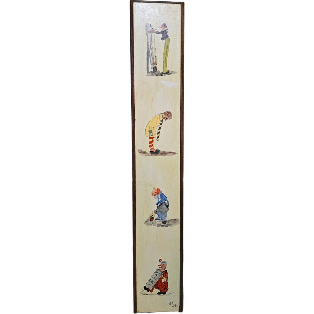 Vintage 1983 Signed R.E.S. Hand Painted Clown Folk Art Wood Panel 30" Whimsical